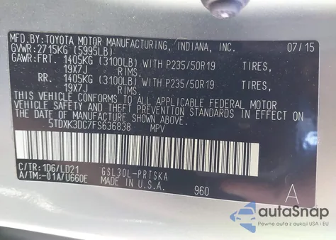 2015 Toyota Sienna Se 8 Passenger from USA, damaged, VIN 5TDXK3DC7FS636838
